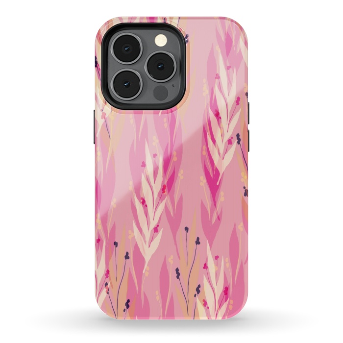 iPhone 13 pro StrongFit pink leaf pattern by MALLIKA
