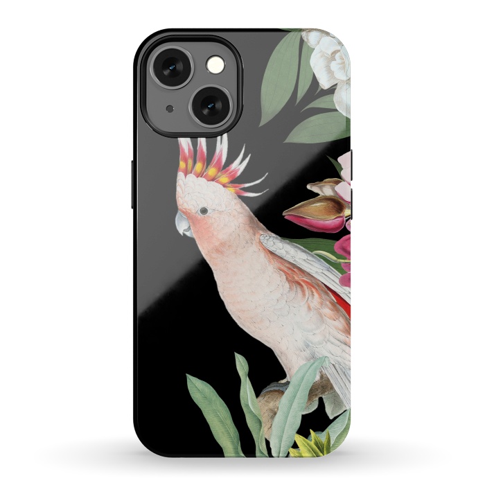 iPhone 13 StrongFit Vintage Pink Cockatoo with Tropical Flowers by  Utart