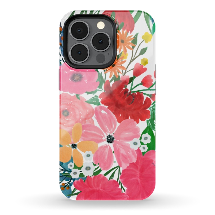 iPhone 13 pro StrongFit Trendy Pink watercolor Floral Bouquet White Design by InovArts