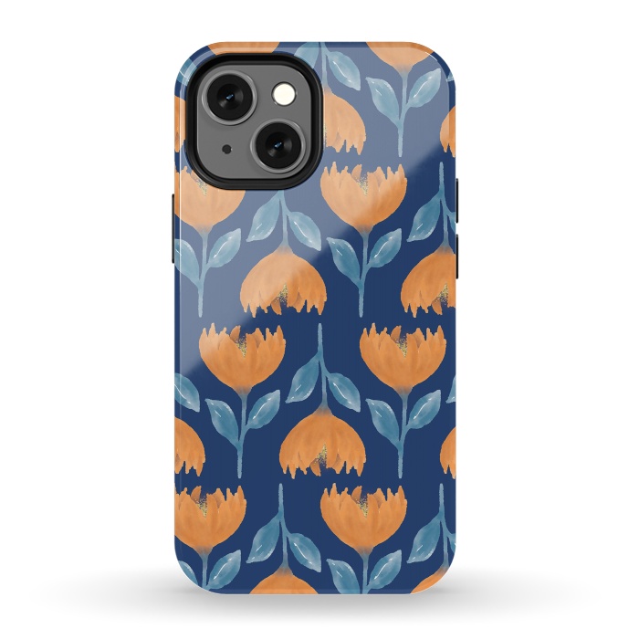 iPhone 13 mini StrongFit Stylish Watercolor Galaxy Blue Flowers Pattern by InovArts