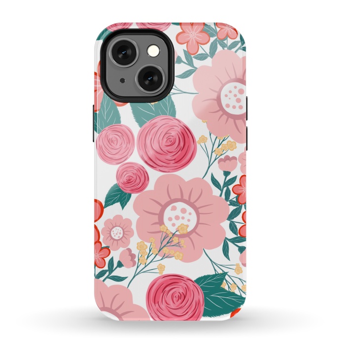 iPhone 13 mini StrongFit Cute girly pink Hand Drawn Flowers design by InovArts