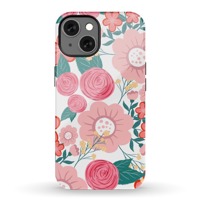 iPhone 13 StrongFit Cute girly pink Hand Drawn Flowers design by InovArts