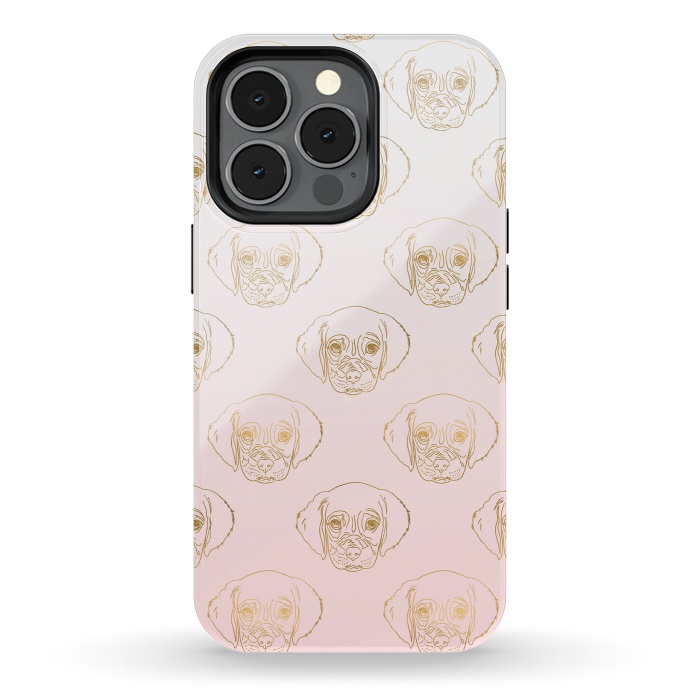 iPhone 13 pro StrongFit Girly Gold Puppy Dog White Pink Gradient Pattern by InovArts