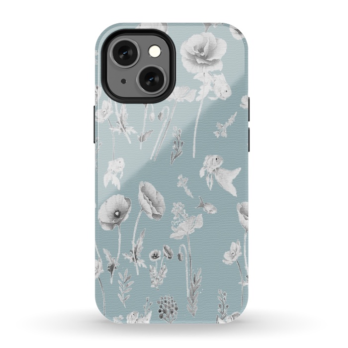 iPhone 13 mini StrongFit Fishes & Garden-Powder Blue by ''CVogiatzi.