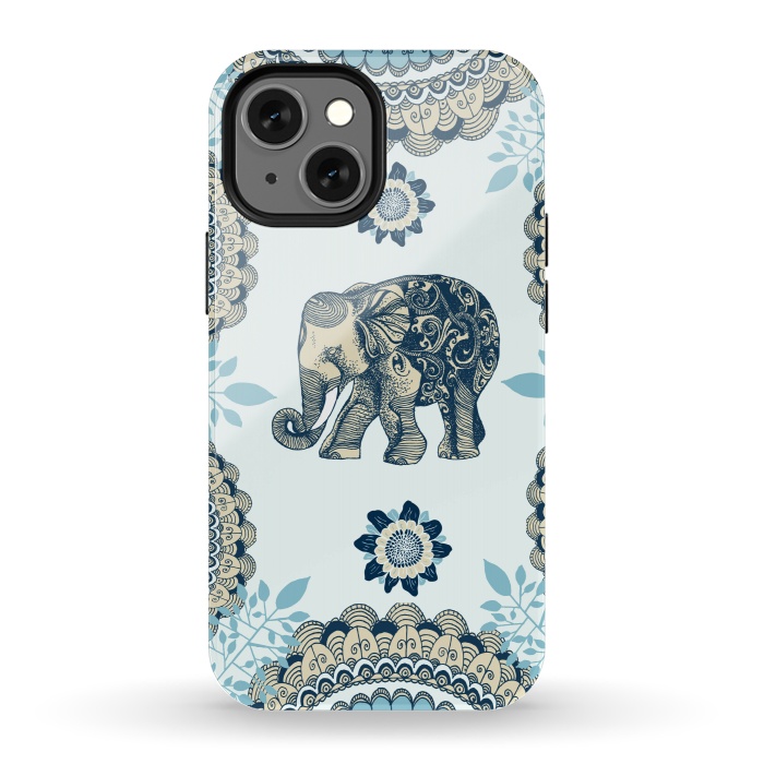 iPhone 13 mini StrongFit Blue Floral Elephant  by Rose Halsey