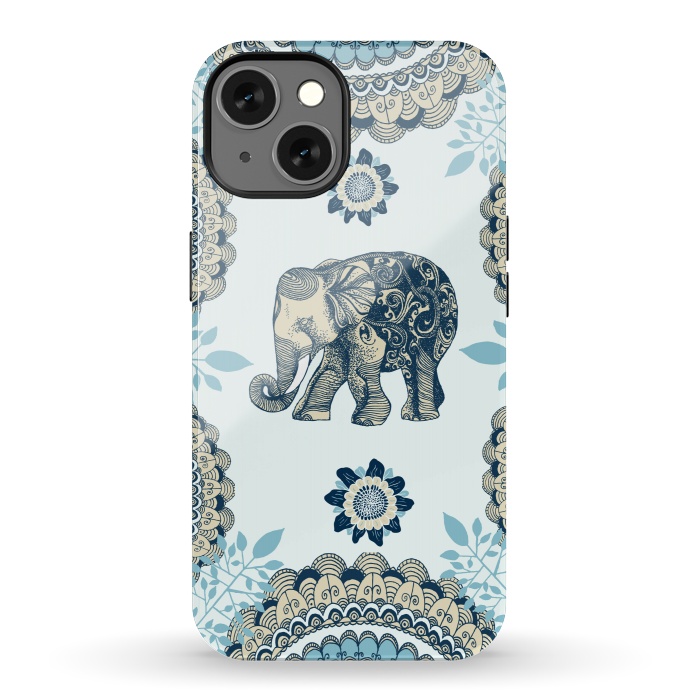 iPhone 13 StrongFit Blue Floral Elephant  by Rose Halsey