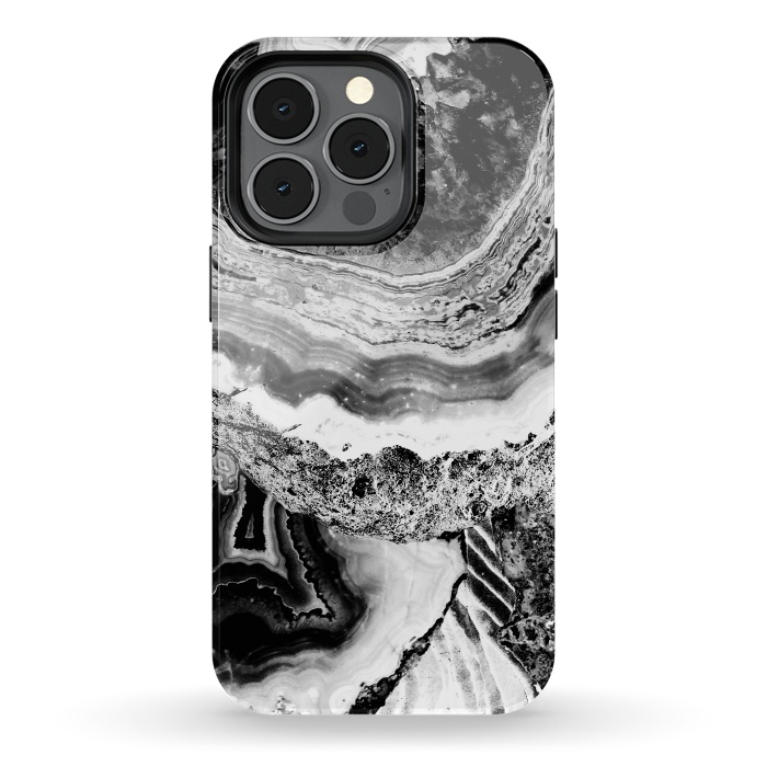 iPhone 13 pro StrongFit Black and white geode marble art by Oana 