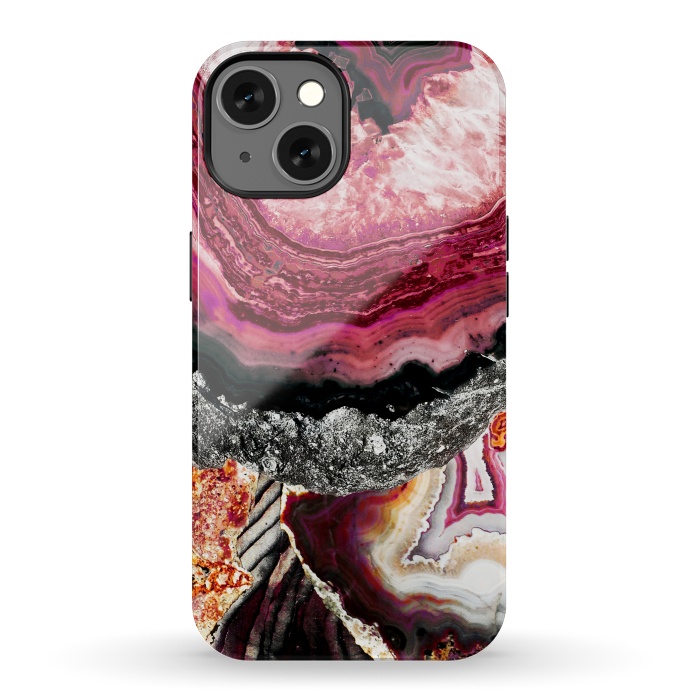 iPhone 13 StrongFit Vibrant pink gold agate geode stones by Oana 