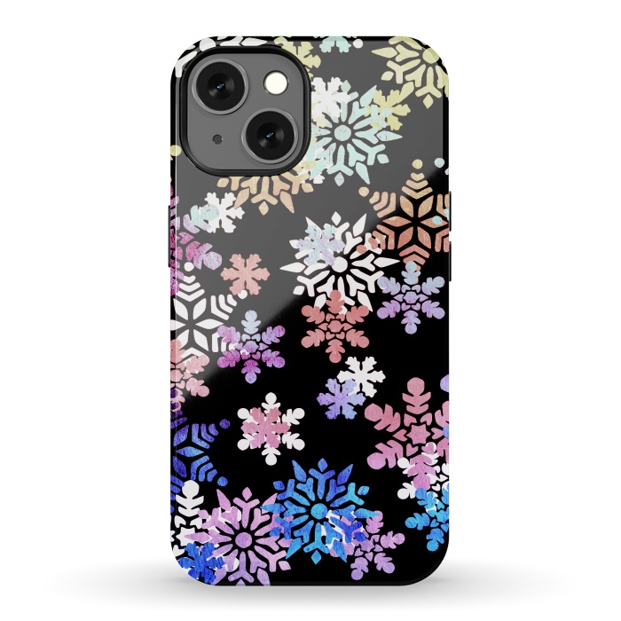 iPhone 13 StrongFit Rainbow colourful snowflakes Christmas pattern by Oana 