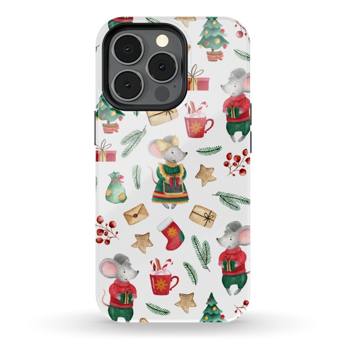 iPhone 13 pro StrongFit Christmas cute mice by Julia Badeeva