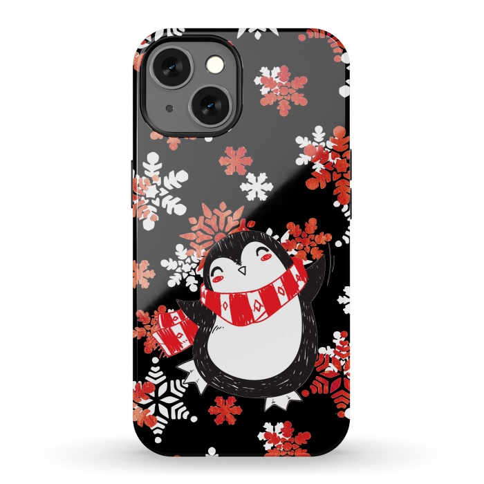 iPhone 13 StrongFit Cute penguin and winter snowflakes Jolly Christmas illustration by Oana 