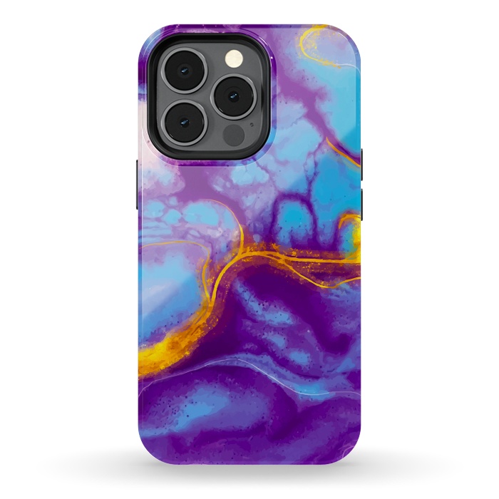 iPhone 13 pro StrongFit blue purple gold marble by haroulita