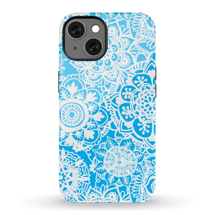 iPhone 13 StrongFit Blue and White Mandala Pattern by Julie Erin Designs