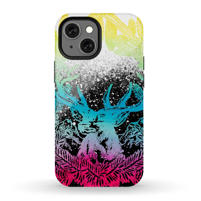 iPhone 13 mini StrongFit Gradient reindeer and pine leaves illustration by Oana 