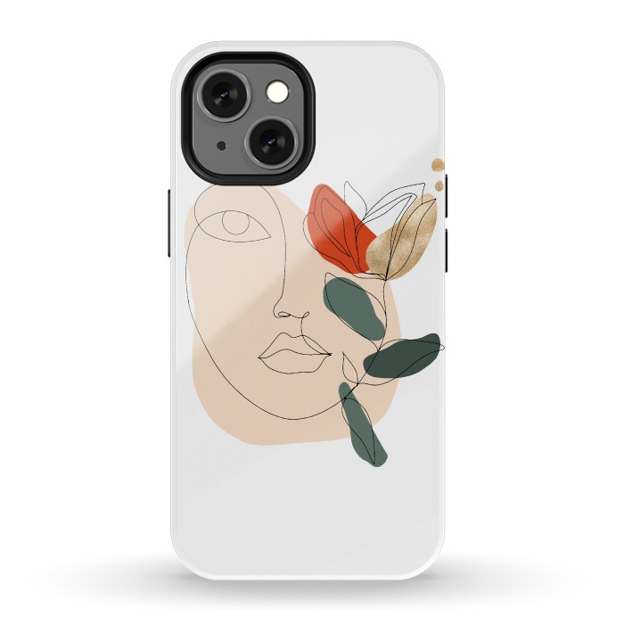 iPhone 13 mini StrongFit Lineart Face Floral  by DaDo ART