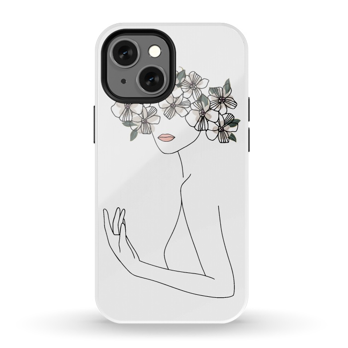 iPhone 13 mini StrongFit Lineart - Nymph Girl Floral by DaDo ART