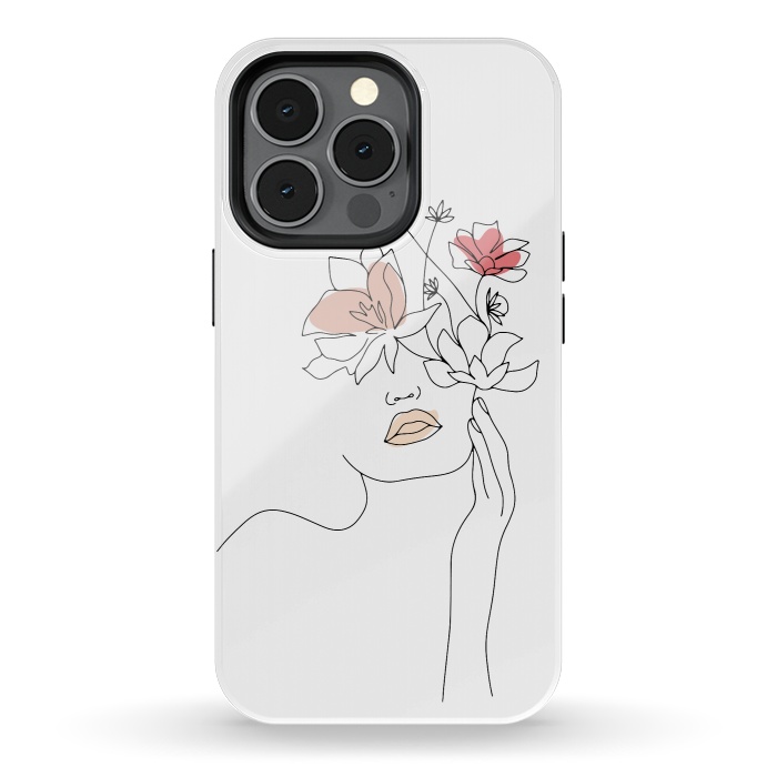 iPhone 13 pro StrongFit Lineart Girl Flowers by DaDo ART