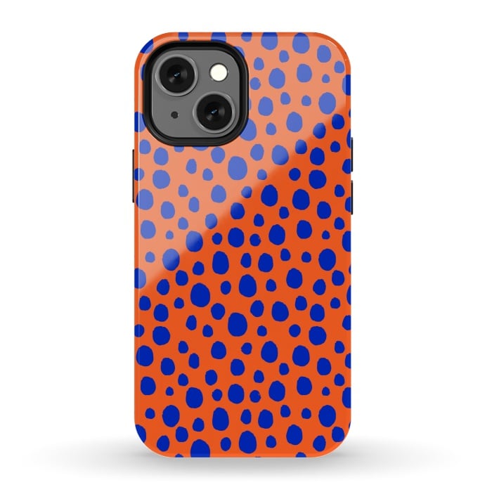 iPhone 13 mini StrongFit blue orange animal print by MALLIKA