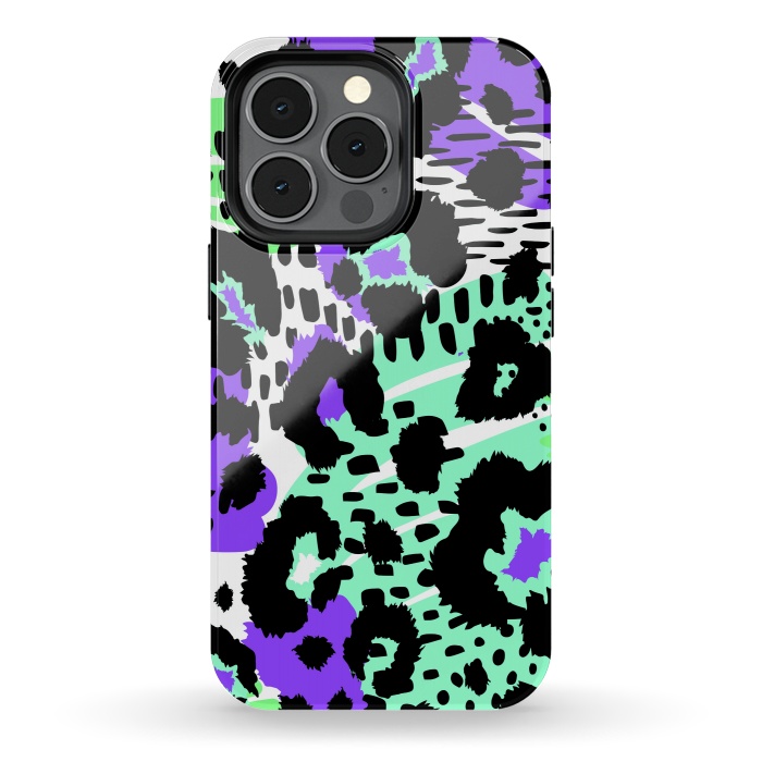 iPhone 13 pro StrongFit PURPLE TEAL ANIMAL PRINT by haroulita
