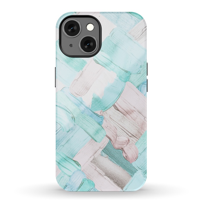 iPhone 13 StrongFit Blush Teal Acrylic Thick Brush Strokes Pattenr by  Utart