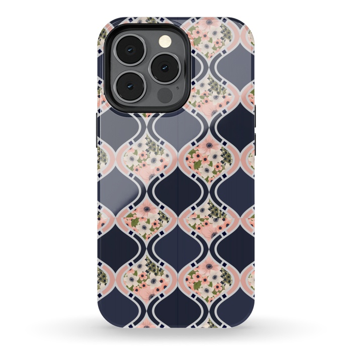 iPhone 13 pro StrongFit blue peach floral print by MALLIKA