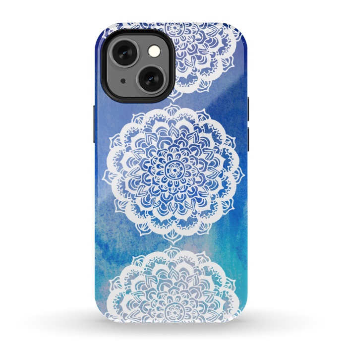 iPhone 13 mini StrongFit Intricate Mandala on Watercolor Blue by Tangerine-Tane
