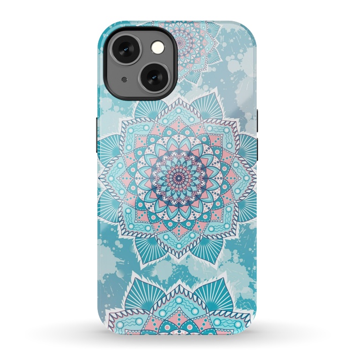 iPhone 13 StrongFit Flower mandala turquoise blue by Jms