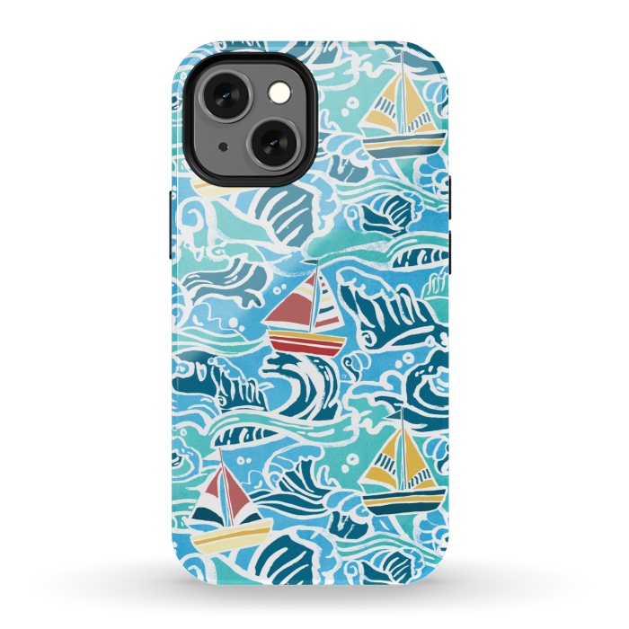 iPhone 13 mini StrongFit Sailboats & Waves by Tangerine-Tane