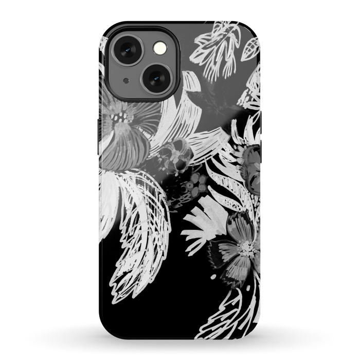 iPhone 13 StrongFit Black and white marker sketched flowers by Oana 