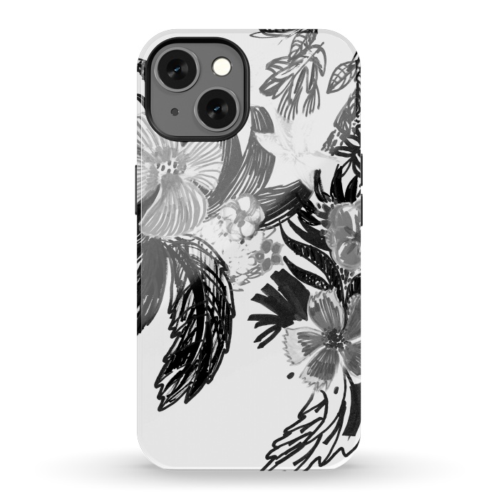 iPhone 13 StrongFit Black ink sketched flowers by Oana 