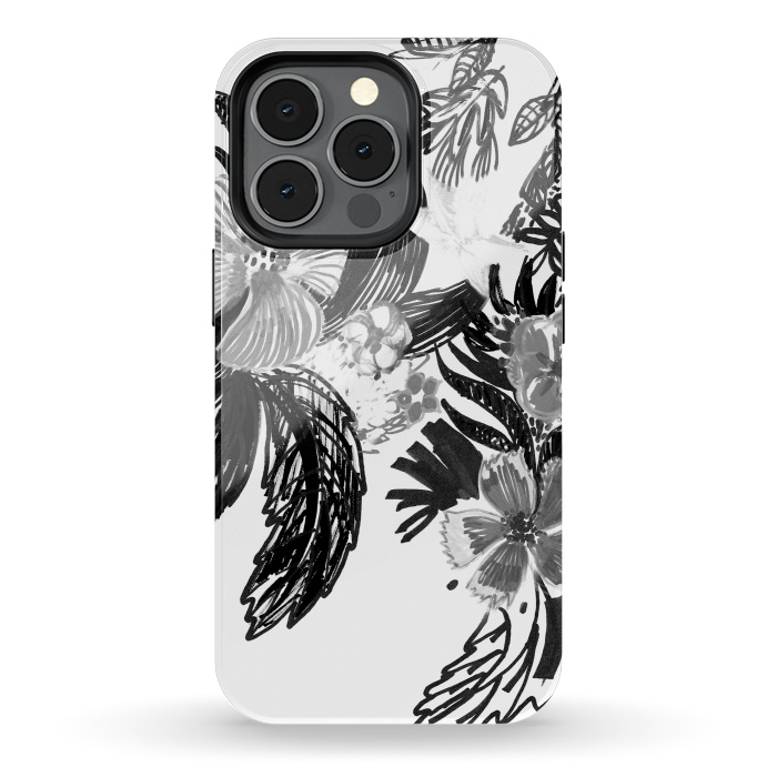 iPhone 13 pro StrongFit Black ink sketched flowers by Oana 