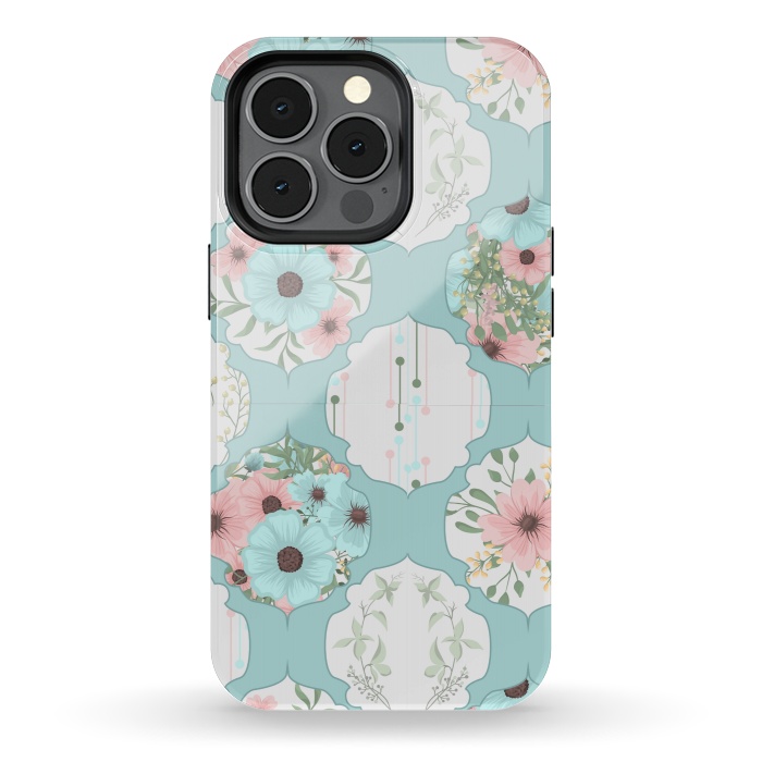 iPhone 13 pro StrongFit BLUE FLORAL PATCHWORK  by MALLIKA