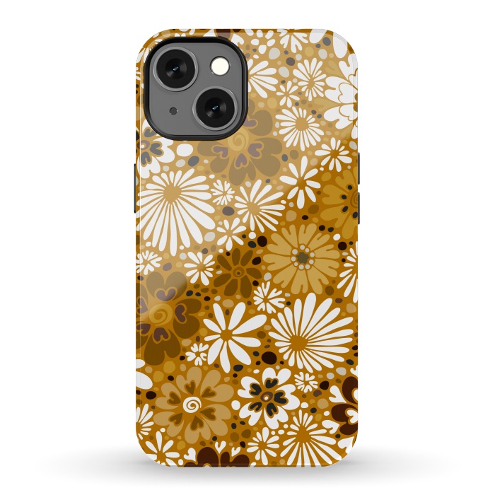 iPhone 13 StrongFit 70s Valentine Flowers in Mustard and White by Paula Ohreen