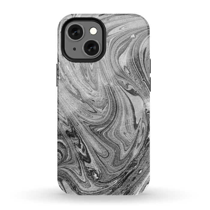 iPhone 13 mini StrongFit Dark grey marble swirl by Oana 