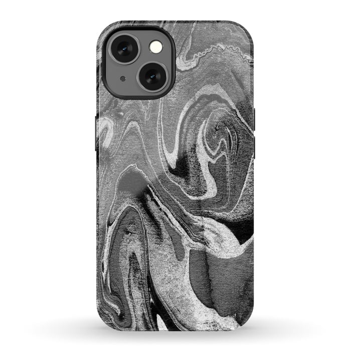 iPhone 13 StrongFit black grey liquid marble by Oana 