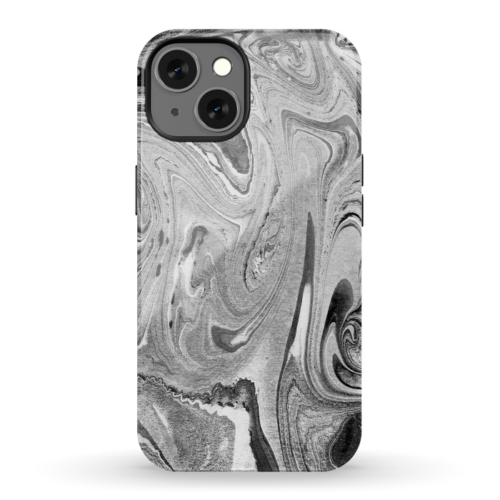 iPhone 13 StrongFit Monochrome liquid marble art swirls by Oana 