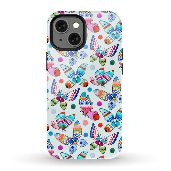 iPhone 13 mini StrongFit Jewel Tone Watercolor Butterflies  by Tigatiga
