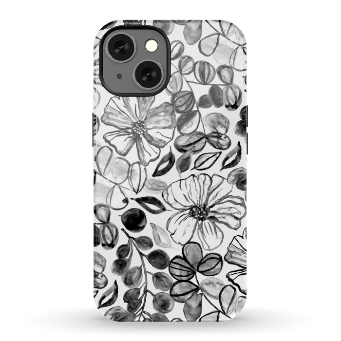iPhone 13 StrongFit Black & White Painted Floral  by Tigatiga