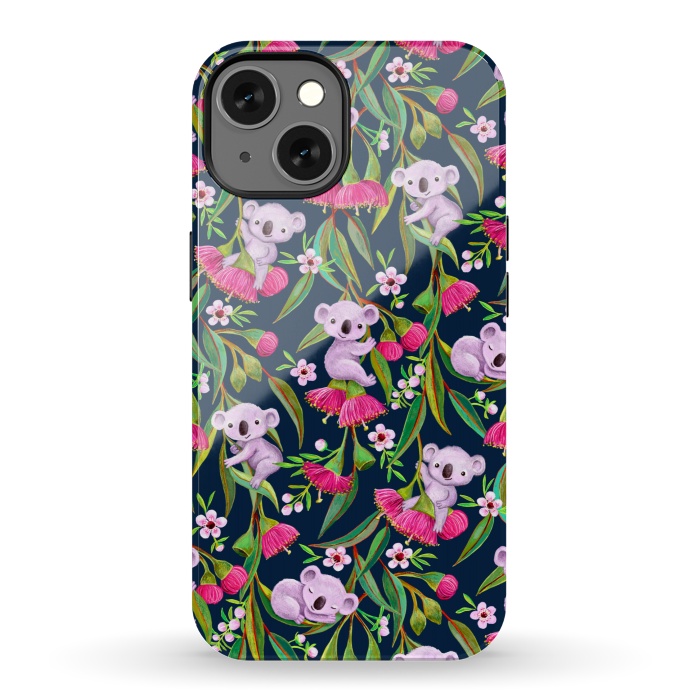 iPhone 13 StrongFit Teeny Tiny Koalas with Tea Tree Blossoms and Eucalyptus Flowers by Micklyn Le Feuvre