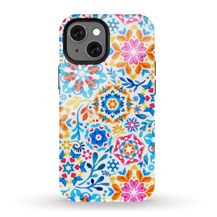 iPhone 13 mini StrongFit Watercolor Kaleidoscope Floral - brights by Micklyn Le Feuvre