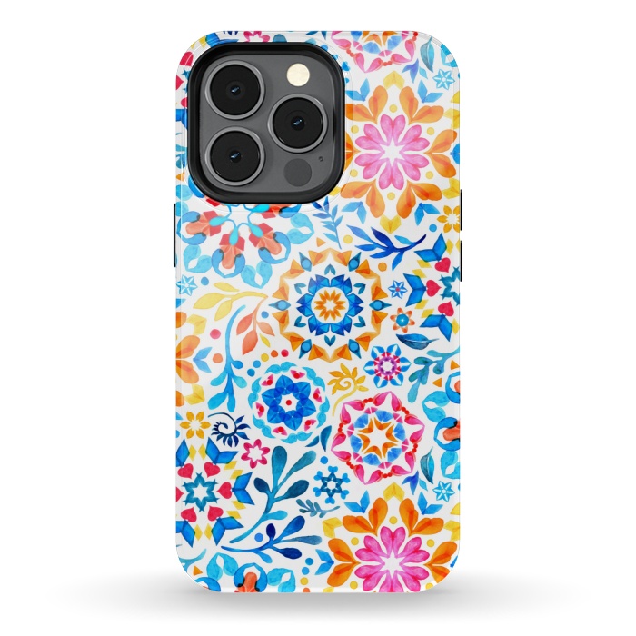 iPhone 13 pro StrongFit Watercolor Kaleidoscope Floral - brights by Micklyn Le Feuvre