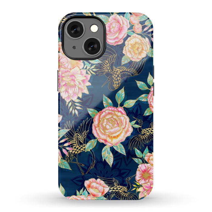 iPhone 13 StrongFit Gilded Peonies and Cranes by gingerlique