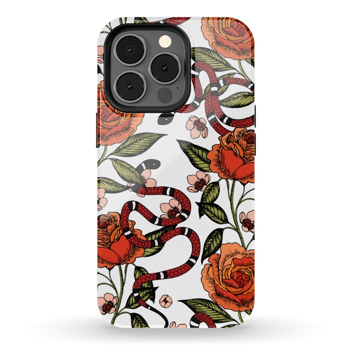 iPhone 13 pro StrongFit Roses and snake. White pattern by Julia Badeeva