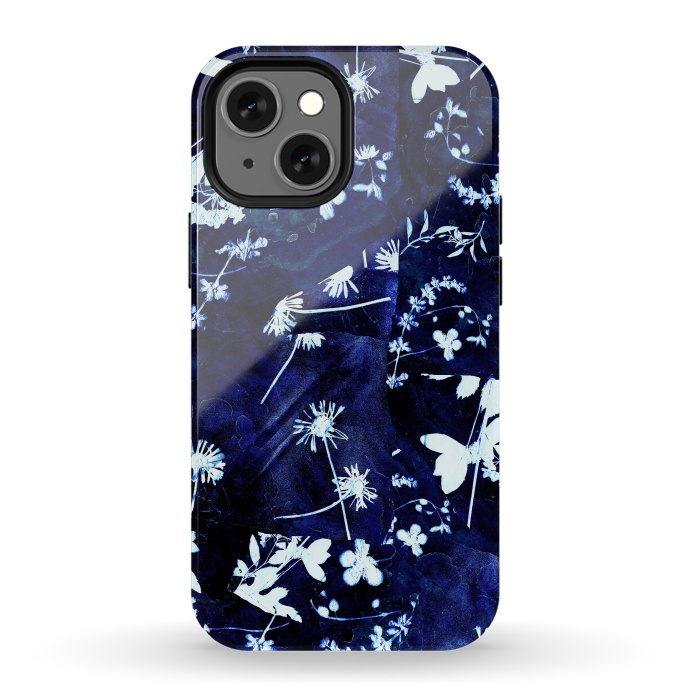 iPhone 13 mini StrongFit Pressed flowers indigo cyanotype by Oana 