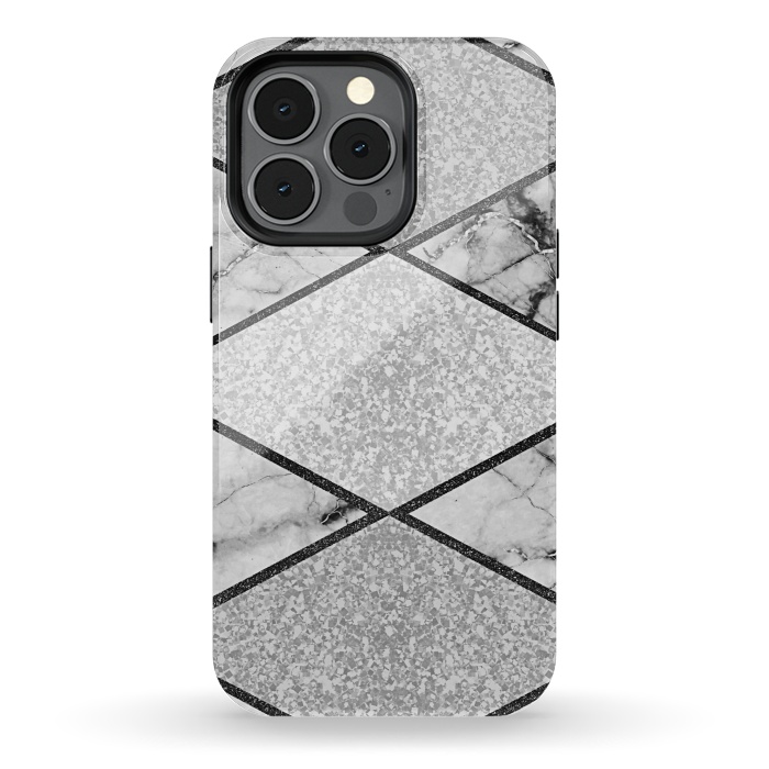 iPhone 13 pro StrongFit Silver glitters marble by Jms