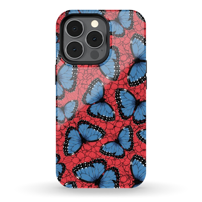 iPhone 13 pro StrongFit Blue Morpho butterfly on red hydrangea by Katerina Kirilova