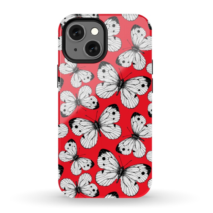 iPhone 13 mini StrongFit Cabbage butterfly pattern on red by Katerina Kirilova