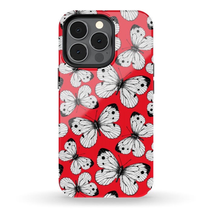 iPhone 13 pro StrongFit Cabbage butterfly pattern on red by Katerina Kirilova