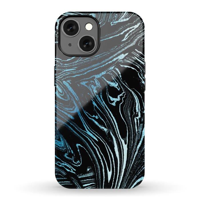 iPhone 13 StrongFit Metallic blue marble stripes by Oana 