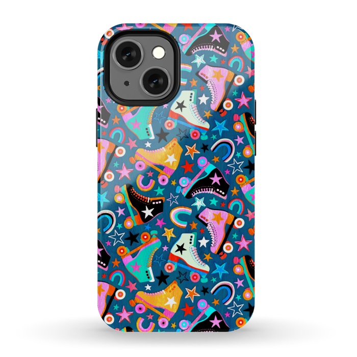 iPhone 13 mini StrongFit Retro Rainbow Roller Skates and Stars by Micklyn Le Feuvre